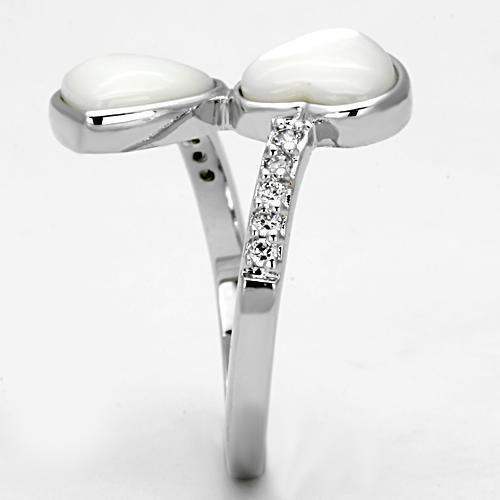 Alamode Rhodium Brass Ring with Precious Stone Conch in White - Alamode - Flyclothing LLC