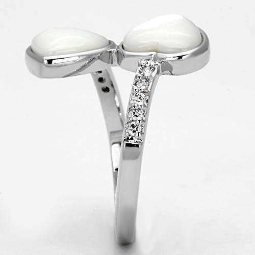 Alamode Rhodium Brass Ring with Precious Stone Conch in White - Alamode - Flyclothing LLC