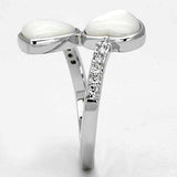 Alamode Rhodium Brass Ring with Precious Stone Conch in White - Alamode - Flyclothing LLC