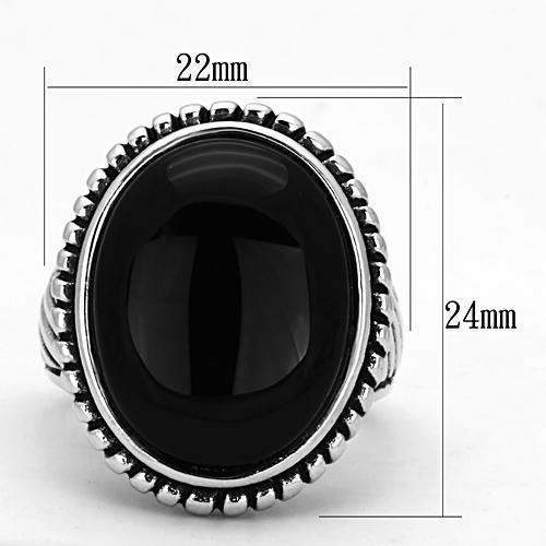 Alamode Rhodium Brass Ring with Semi-Precious Onyx in Jet - Alamode - Flyclothing LLC