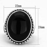 Alamode Rhodium Brass Ring with Semi-Precious Onyx in Jet - Alamode
