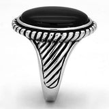 Alamode Rhodium Brass Ring with Semi-Precious Onyx in Jet - Alamode