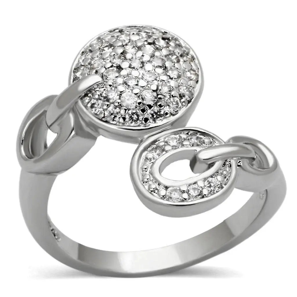 Alamode Rhodium Brass Ring with AAA Grade CZ in Clear - Alamode - Flyclothing LLC