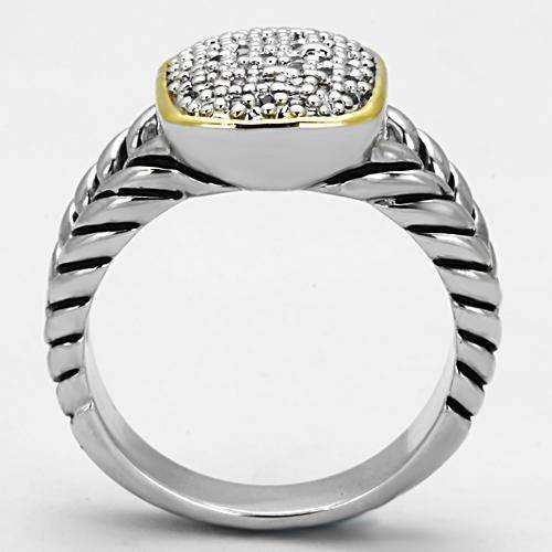 Alamode Reverse Two-Tone Brass Ring with AAA Grade CZ in Clear - Alamode - Flyclothing LLC