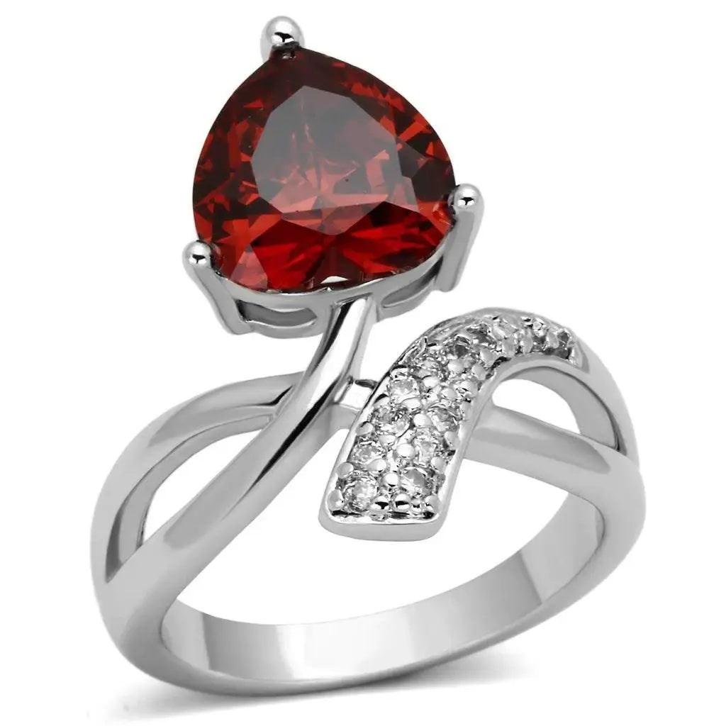 Alamode Rhodium Brass Ring with AAA Grade CZ in Garnet - Alamode - Flyclothing LLC