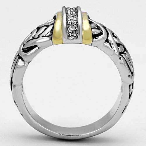 Alamode Reverse Two-Tone Brass Ring with Top Grade Crystal in Clear - Alamode - Flyclothing LLC