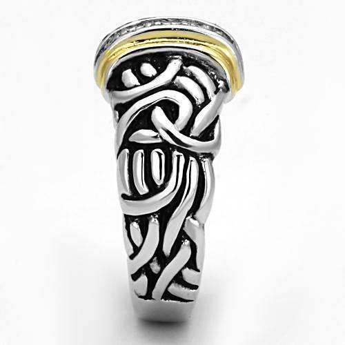 Alamode Reverse Two-Tone Brass Ring with Top Grade Crystal in Clear - Alamode - Flyclothing LLC