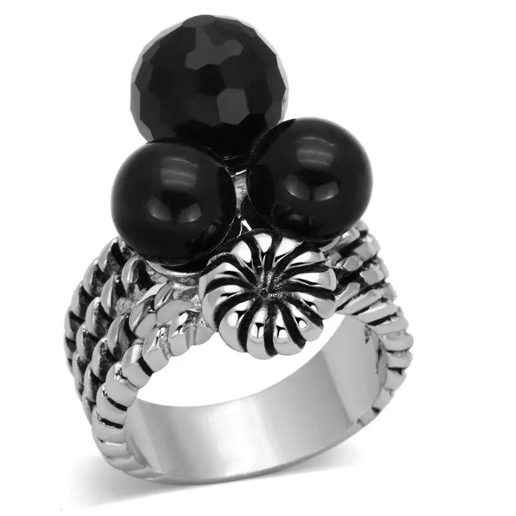 Alamode Rhodium Brass Ring with AAA Grade CZ in Black Diamond - Alamode - Flyclothing LLC