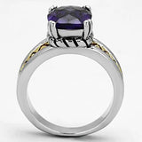 Alamode Reverse Two-Tone Brass Ring with AAA Grade CZ in Amethyst - Alamode