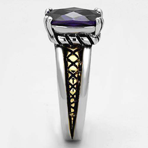 Alamode Reverse Two-Tone Brass Ring with AAA Grade CZ in Amethyst - Alamode - Flyclothing LLC