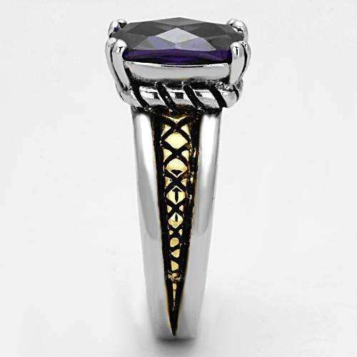 Alamode Reverse Two-Tone Brass Ring with AAA Grade CZ in Amethyst - Alamode - Flyclothing LLC