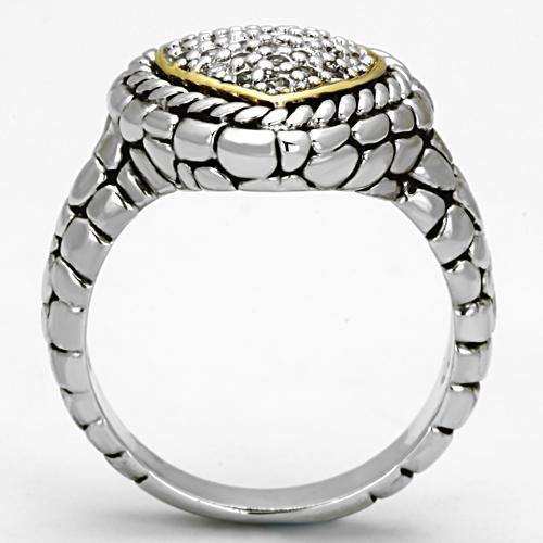 Alamode Reverse Two-Tone Brass Ring with AAA Grade CZ in Clear - Alamode - Flyclothing LLC
