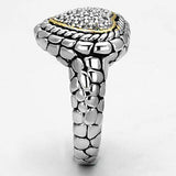 Alamode Reverse Two-Tone Brass Ring with AAA Grade CZ in Clear - Alamode - Flyclothing LLC