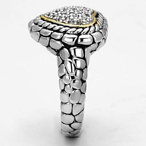 Alamode Reverse Two-Tone Brass Ring with AAA Grade CZ in Clear - Alamode - Flyclothing LLC