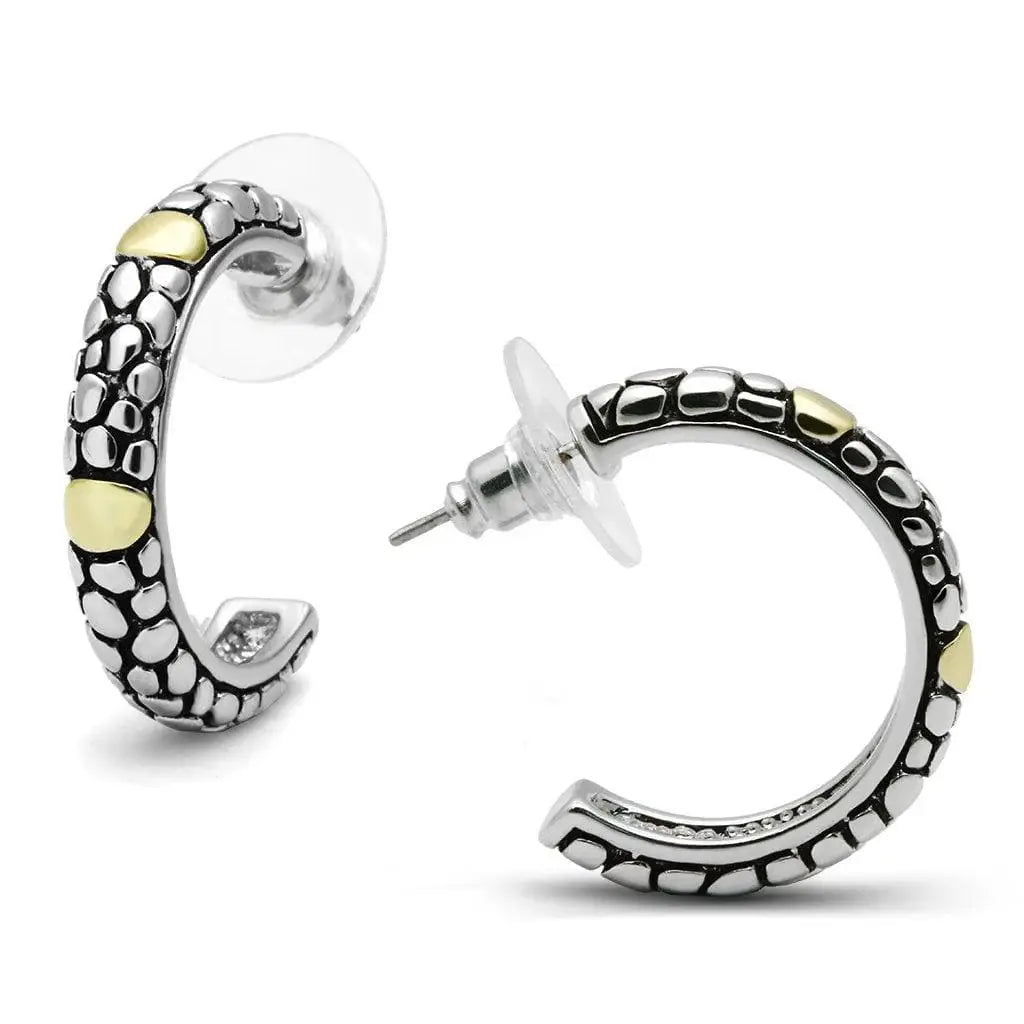 Alamode Reverse Two-Tone Brass Earrings with Epoxy in Jet - Alamode - Flyclothing LLC