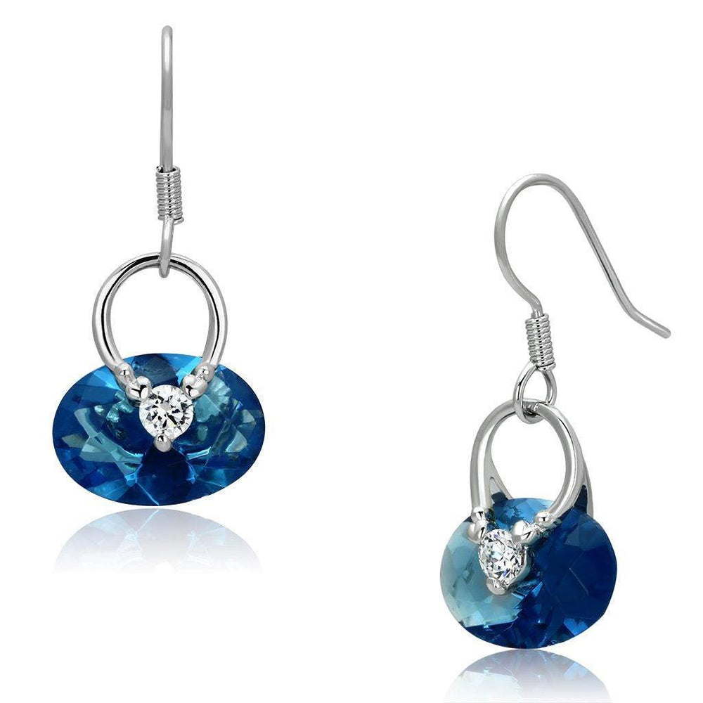 Alamode Rhodium Brass Earrings with Synthetic Synthetic Glass in Sea Blue - Alamode