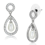 Alamode Rhodium Brass Earrings with Synthetic Pearl in White - Alamode - Flyclothing LLC