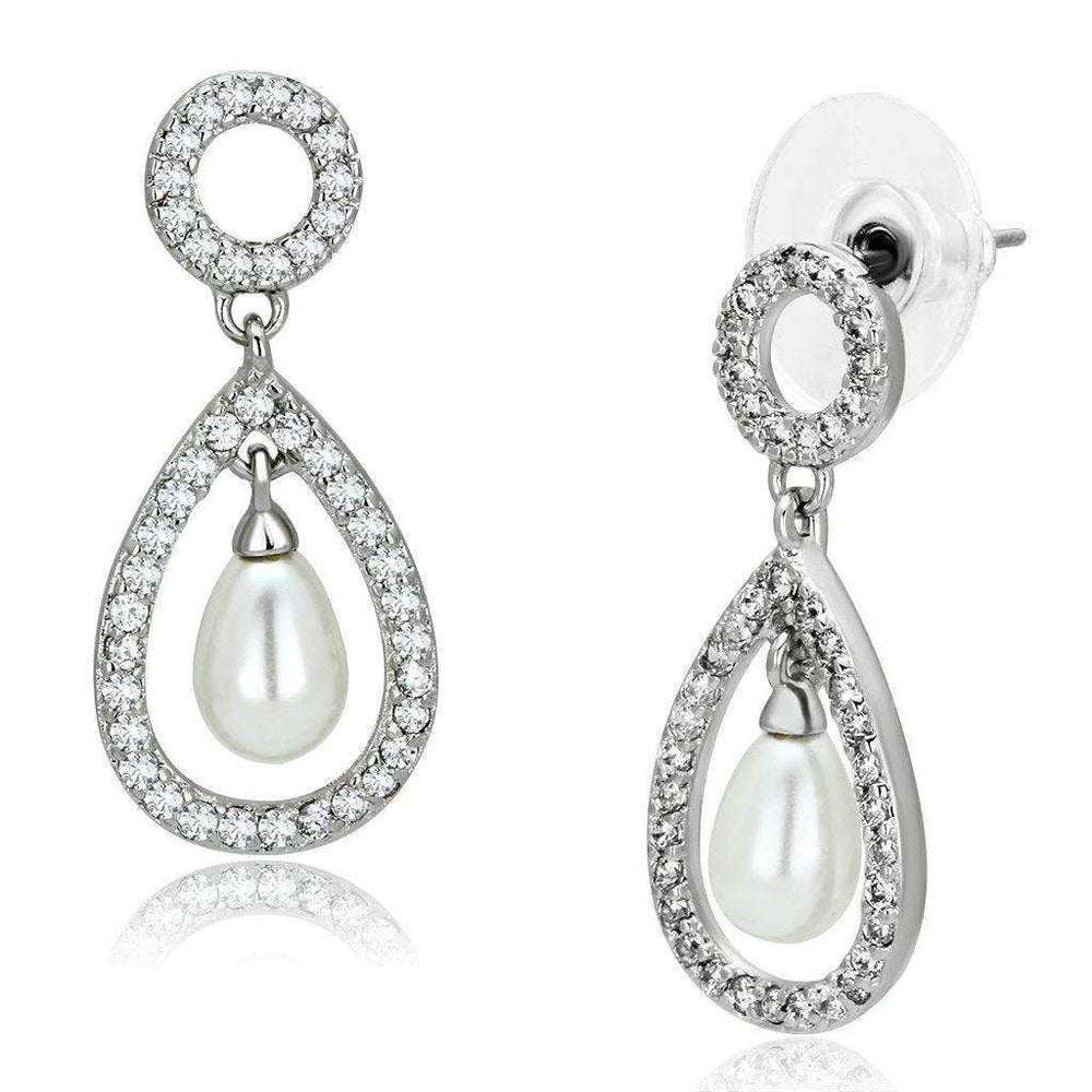 Alamode Rhodium Brass Earrings with Synthetic Pearl in White - Alamode - Flyclothing LLC