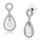 Alamode Rhodium Brass Earrings with Synthetic Pearl in White - Alamode - Flyclothing LLC