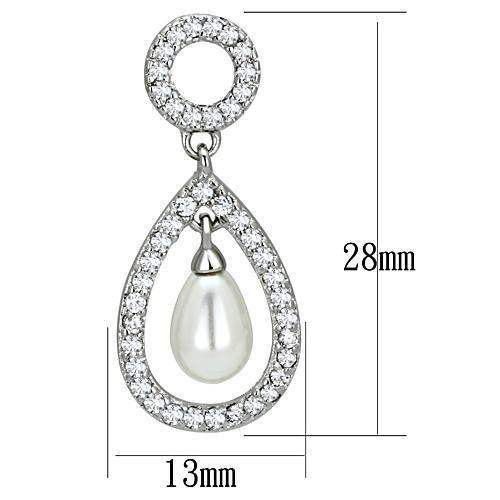 Alamode Rhodium Brass Earrings with Synthetic Pearl in White - Alamode - Flyclothing LLC