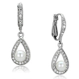 Alamode Rhodium Brass Earrings with Synthetic Pearl in White - Alamode - Flyclothing LLC