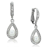 Alamode Rhodium Brass Earrings with Synthetic Pearl in White - Alamode - Flyclothing LLC