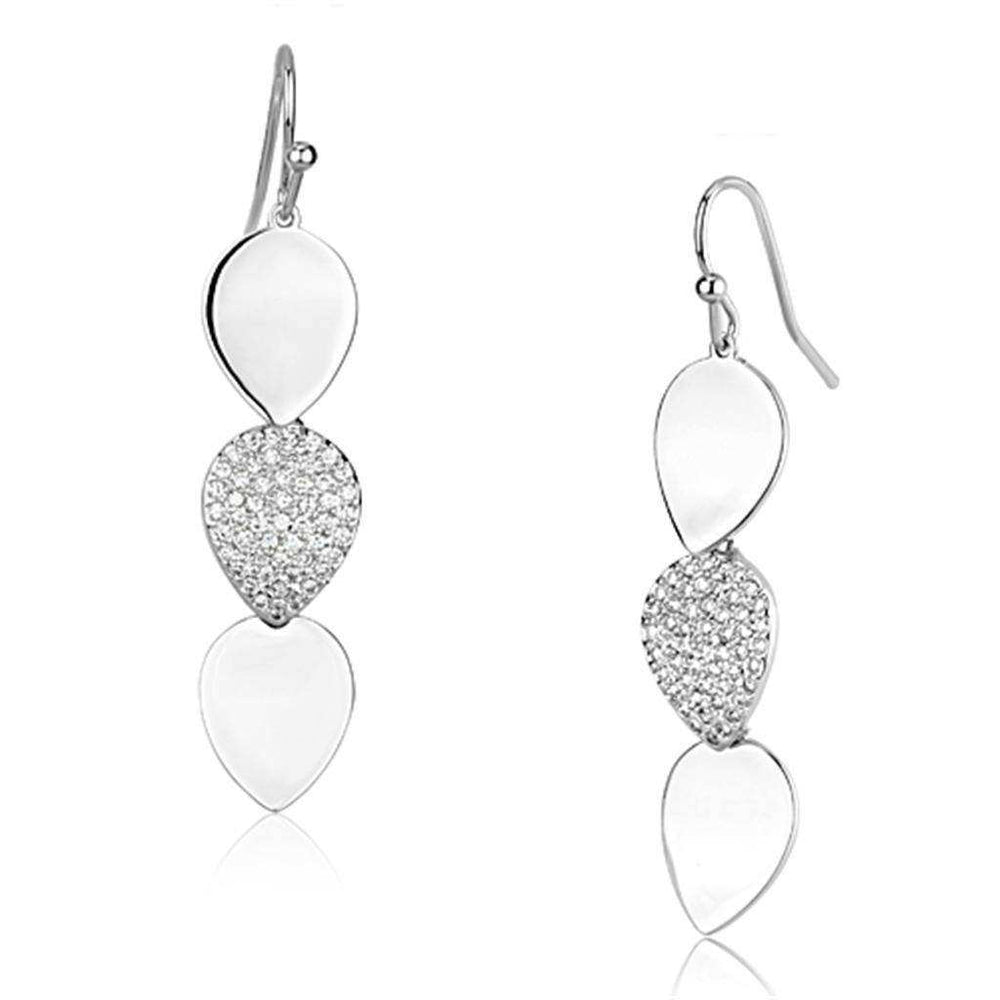 Alamode Rhodium Brass Earrings with AAA Grade CZ in Clear - Alamode - Flyclothing LLC