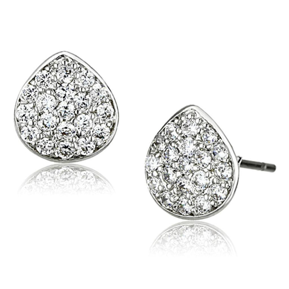 Alamode Rhodium Brass Earrings with AAA Grade CZ in Clear - Alamode