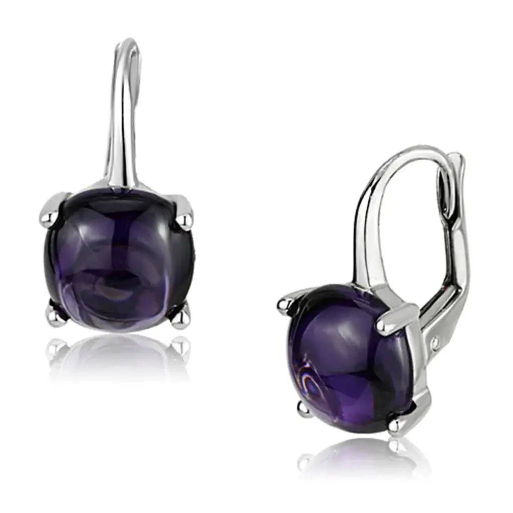 Alamode Rhodium Brass Earrings with AAA Grade CZ in Amethyst - Alamode - Flyclothing LLC