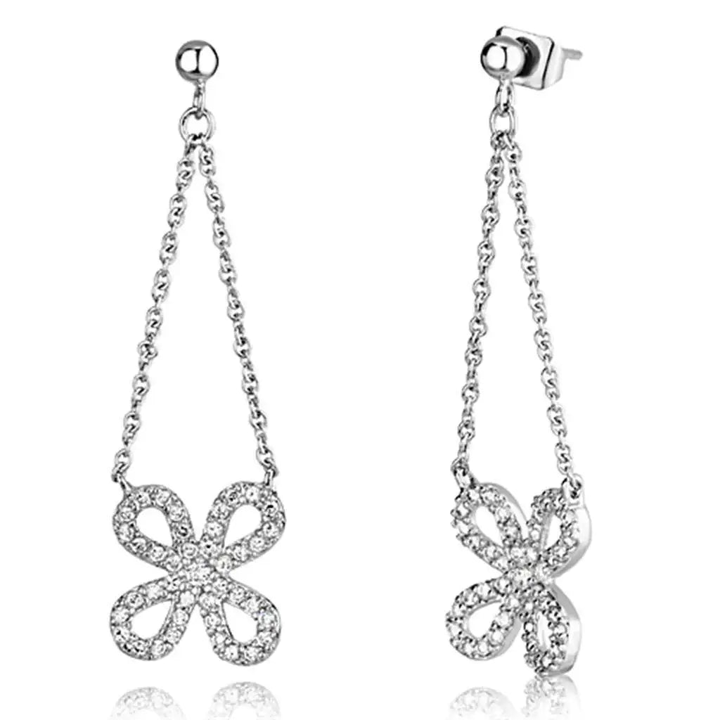 Alamode Rhodium Brass Earrings with AAA Grade CZ in Clear - Alamode - Flyclothing LLC