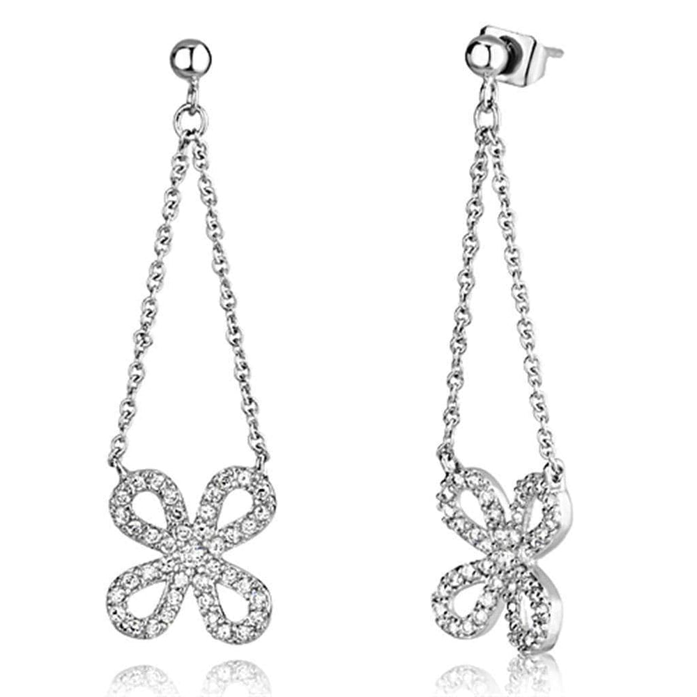 Alamode Rhodium Brass Earrings with AAA Grade CZ in Clear - Alamode
