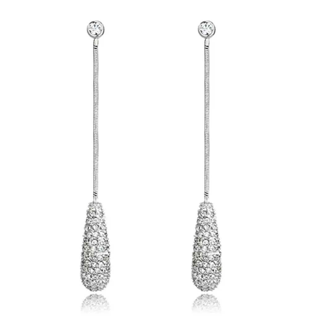 Alamode Rhodium Brass Earrings with AAA Grade CZ in Clear - Alamode - Flyclothing LLC