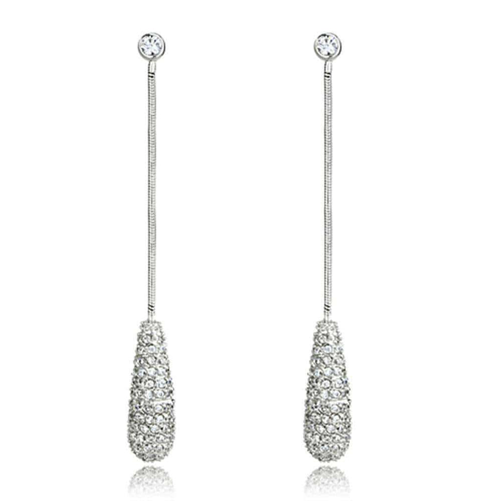 Alamode Rhodium Brass Earrings with AAA Grade CZ in Clear - Alamode - Flyclothing LLC