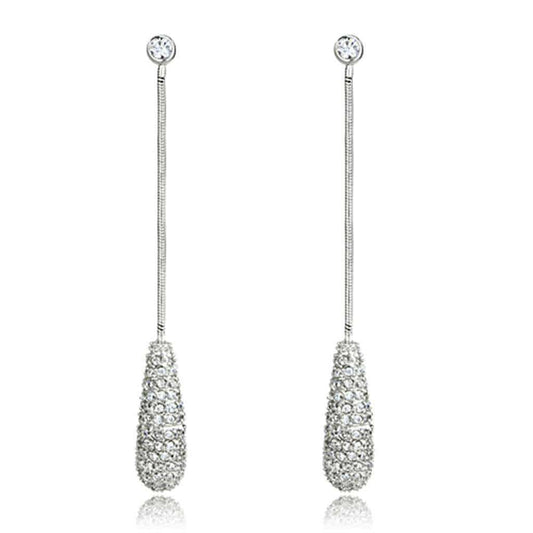 Alamode Rhodium Brass Earrings with AAA Grade CZ in Clear - Alamode - Flyclothing LLC