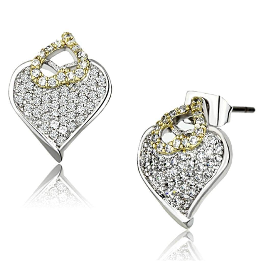 Alamode Reverse Two-Tone Brass Earrings with AAA Grade CZ in Clear - Alamode - Flyclothing LLC
