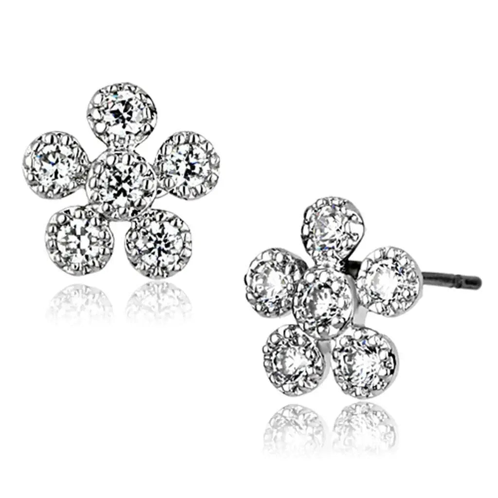 Alamode Rhodium Brass Earrings with AAA Grade CZ in Clear - Alamode - Flyclothing LLC