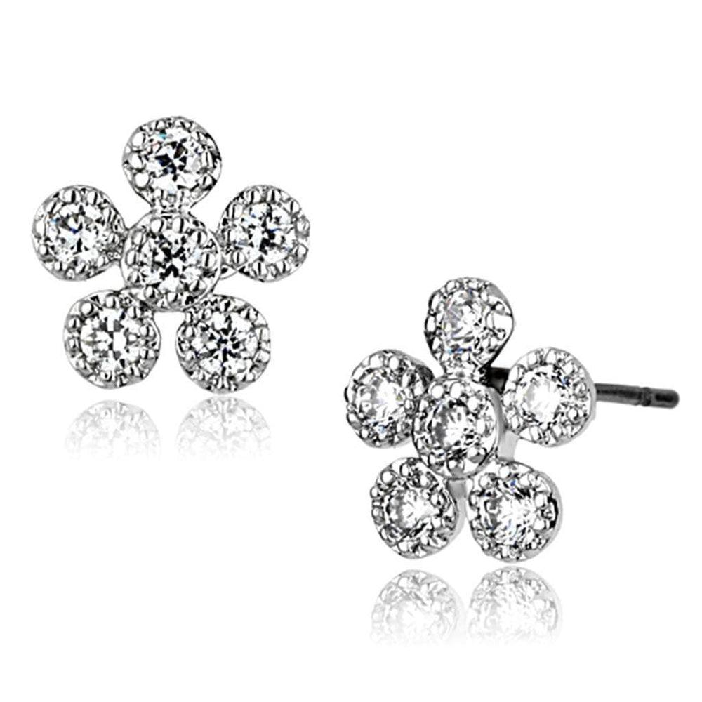 Alamode Rhodium Brass Earrings with AAA Grade CZ in Clear - Alamode