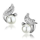 Alamode Rhodium Brass Earrings with Synthetic Pearl in White - Alamode - Flyclothing LLC