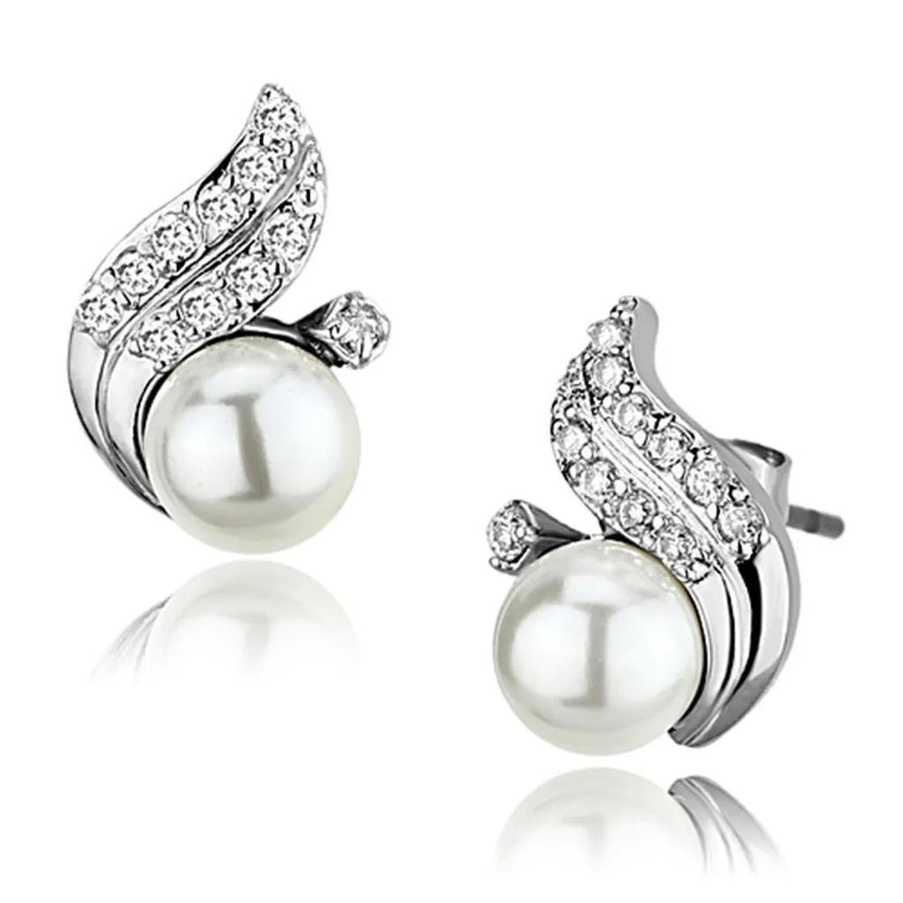 Alamode Rhodium Brass Earrings with Synthetic Pearl in White - Alamode