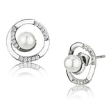 Alamode Rhodium Brass Earrings with Synthetic Pearl in White - Alamode - Flyclothing LLC