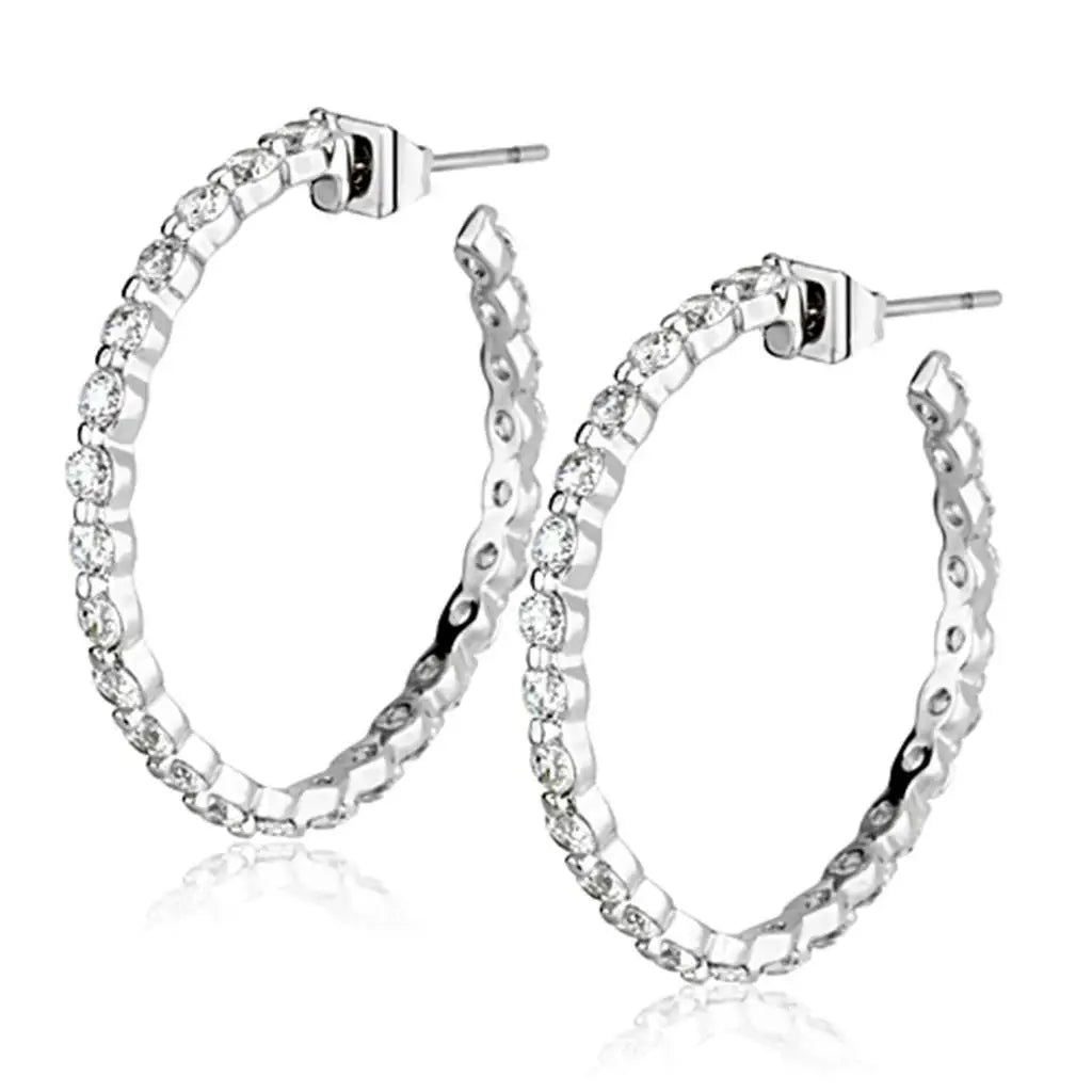 Alamode Rhodium Brass Earrings with AAA Grade CZ in Clear - Alamode - Flyclothing LLC