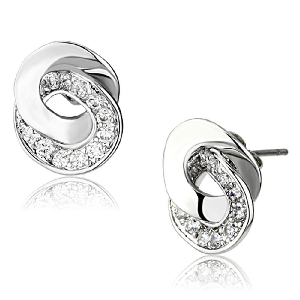 Alamode Rhodium Brass Earrings with AAA Grade CZ in Clear - Alamode