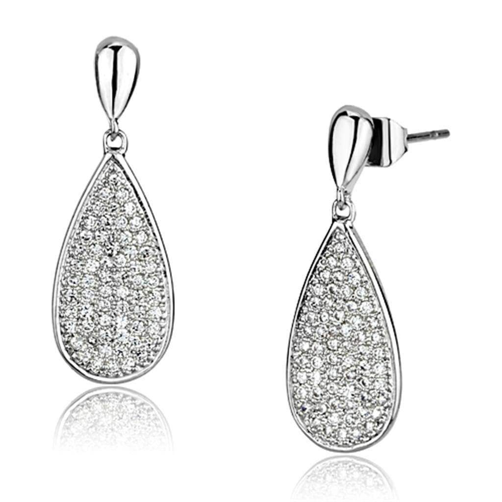 Alamode Rhodium Brass Earrings with AAA Grade CZ in Clear - Alamode - Flyclothing LLC