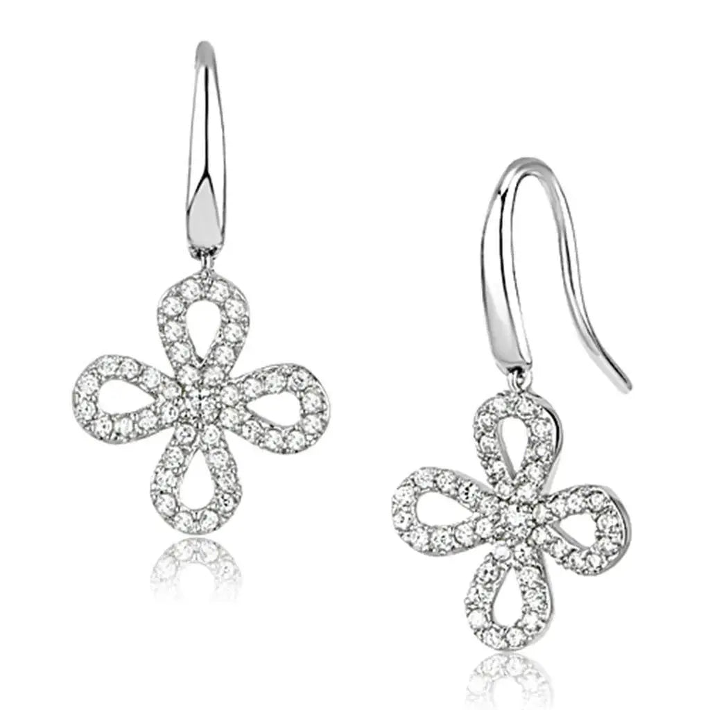 Alamode Rhodium Brass Earrings with AAA Grade CZ in Clear - Alamode - Flyclothing LLC