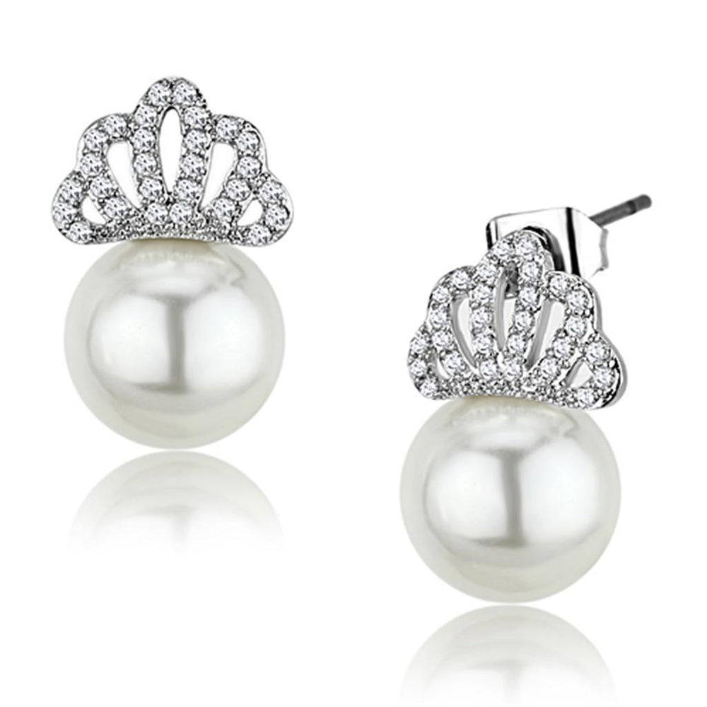 Alamode Rhodium Brass Earrings with Synthetic Pearl in White - Alamode