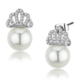 Alamode Rhodium Brass Earrings with Synthetic Pearl in White - Alamode