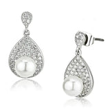 Alamode Rhodium Brass Earrings with Synthetic Pearl in White - Alamode - Flyclothing LLC