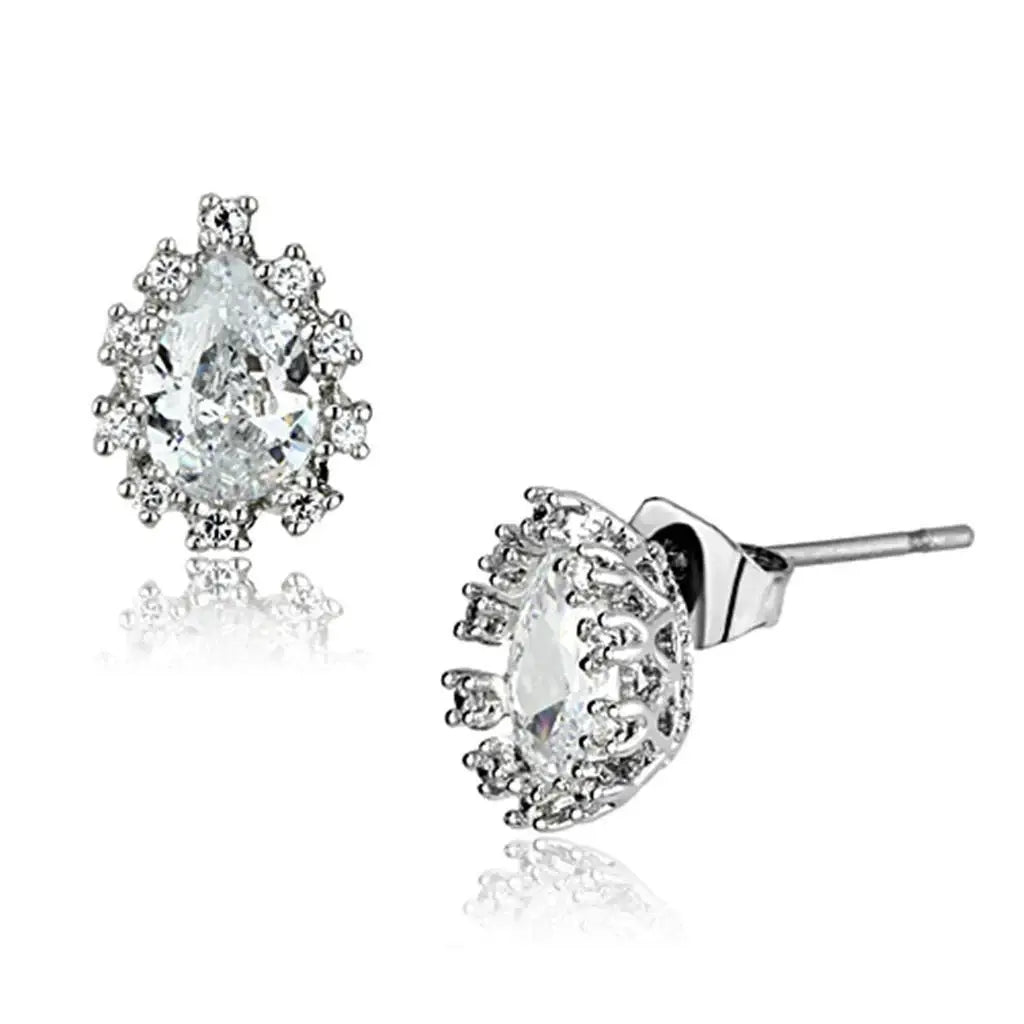 Alamode Rhodium Brass Earrings with AAA Grade CZ in Clear - Alamode - Flyclothing LLC