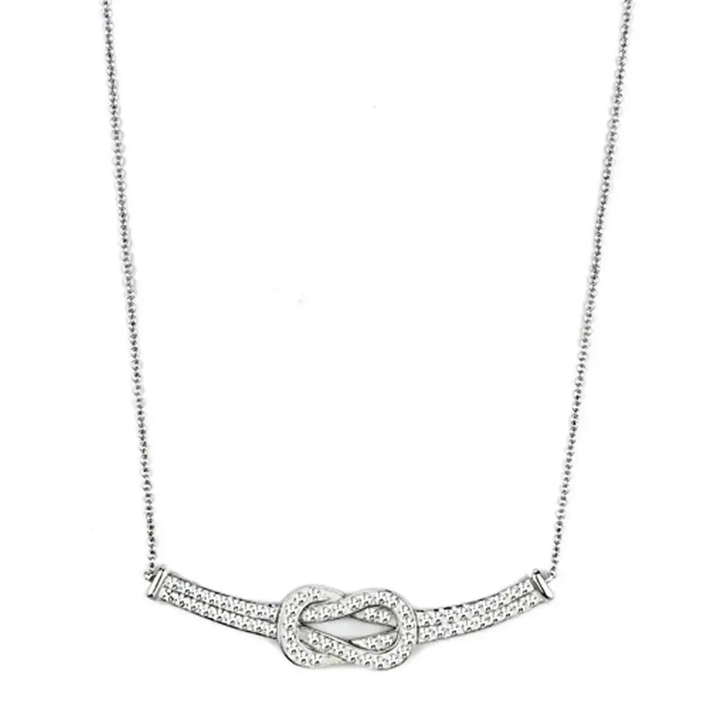 Alamode Rhodium Brass Necklace with Top Grade Crystal in Clear - Alamode - Flyclothing LLC