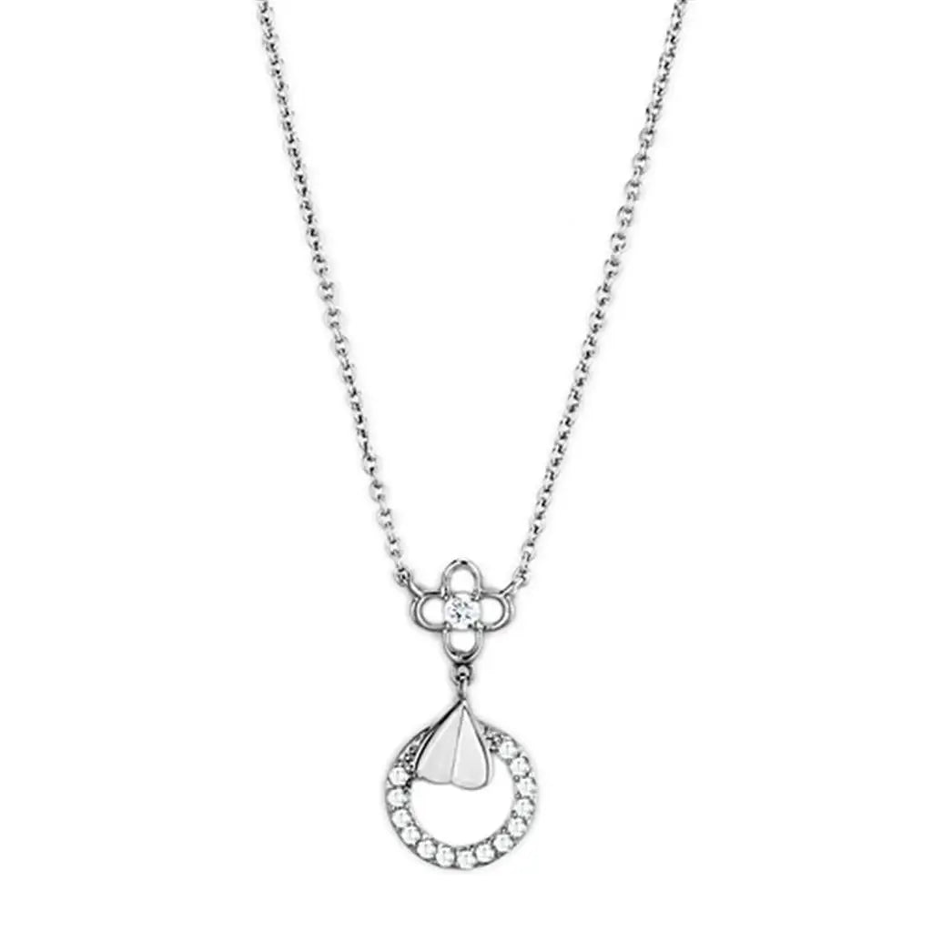 Alamode Rhodium Brass Necklace with AAA Grade CZ in Clear - Alamode - Flyclothing LLC